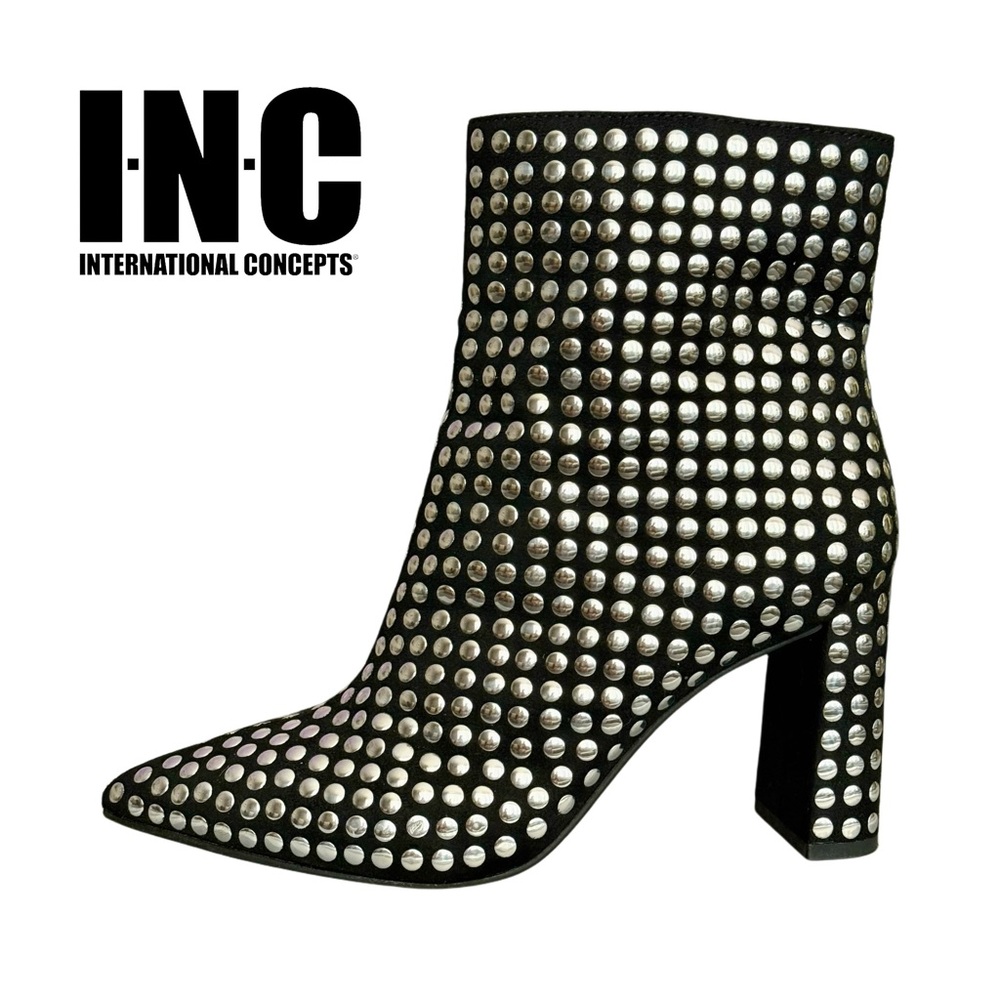 INC International Concepts Anila Studded Booties, Black/Silver Size 6.5 LIKE NEW